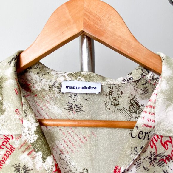 🌿90s Vintage Sage Green Abstract Print Short Sleeves Shirt by Marie Claire - Picture 6 of 6